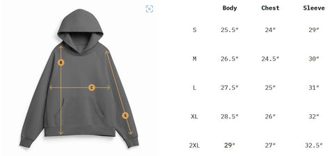 Size Chart Organic Hoodie